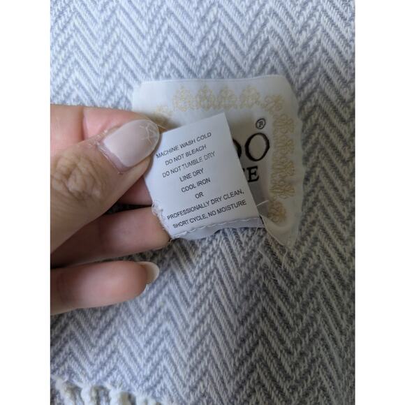 Nido Notte Italia (2) Grey Herringbone Cotton Blend Fringe Throw Blanket 50 x 52 - Picture 3 of 9